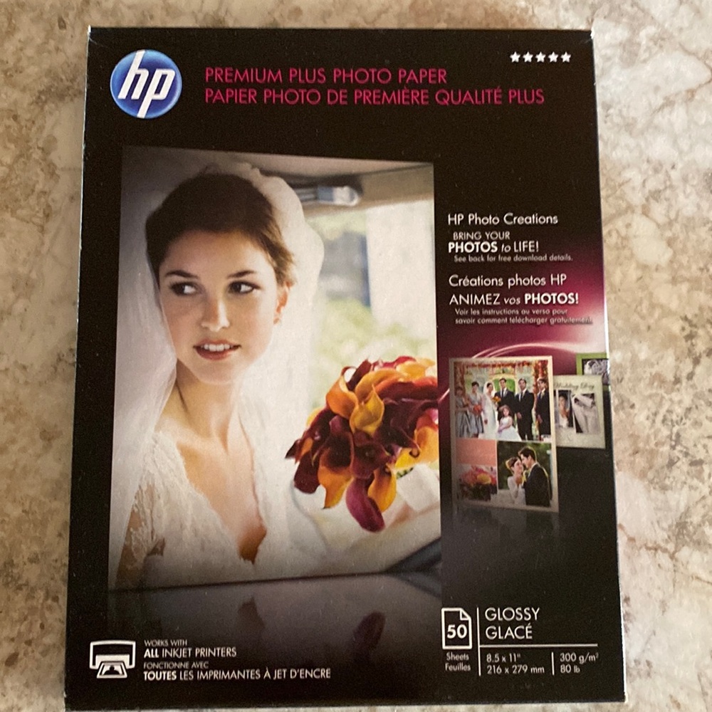 Hp premium plus photo paper glossy 8.5x11 new box
